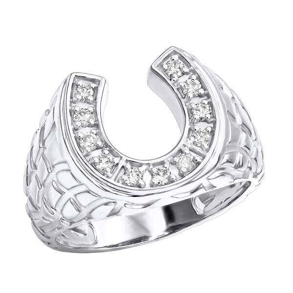 slide 1 of 12, Good Luck Men's 14k Gold Nugget Horseshoe Diamond Ring 0.3ctw G-H Color by Luxurman White - 10