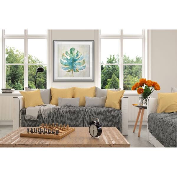 slide 1 of 8, Tropical Leaf II -Custom Framed Print - blue, white, grey, yellow, green, silver, gold