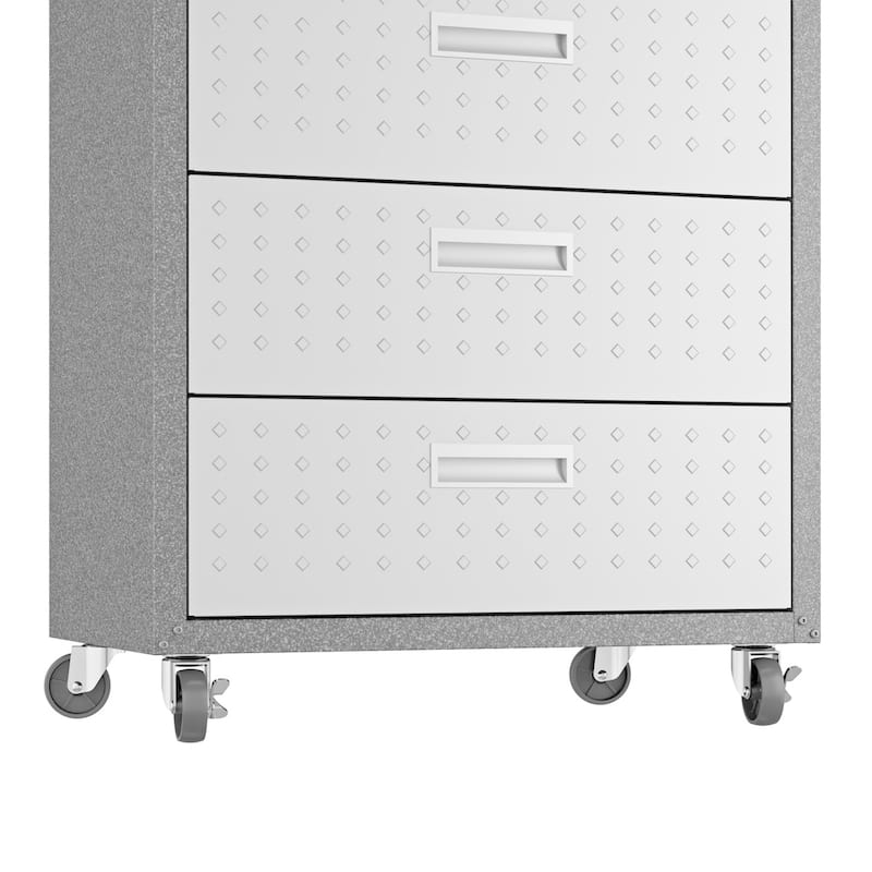 Fortress Textured Metal 31.5" Garage Mobile Chest with 3 Full Extension Drawers in Grey