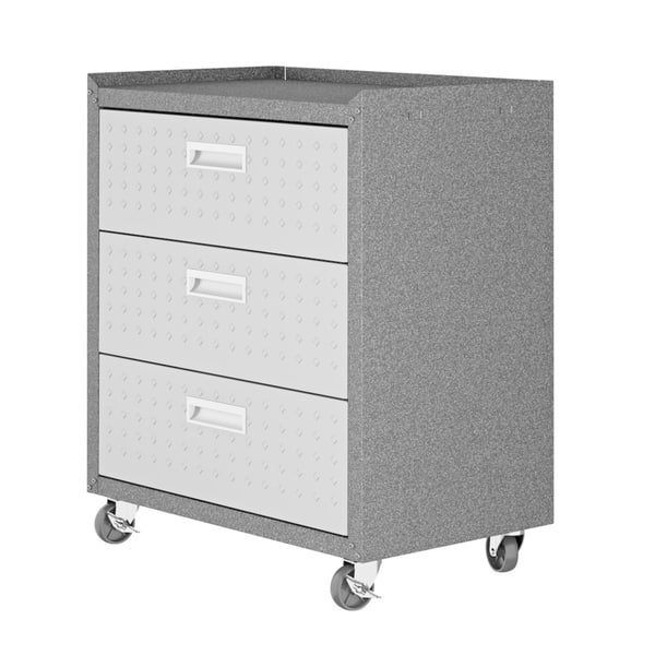 slide 2 of 9, Fortress Textured Metal 31.5" Garage Mobile Chest with 3 Full Extension Drawers in Grey