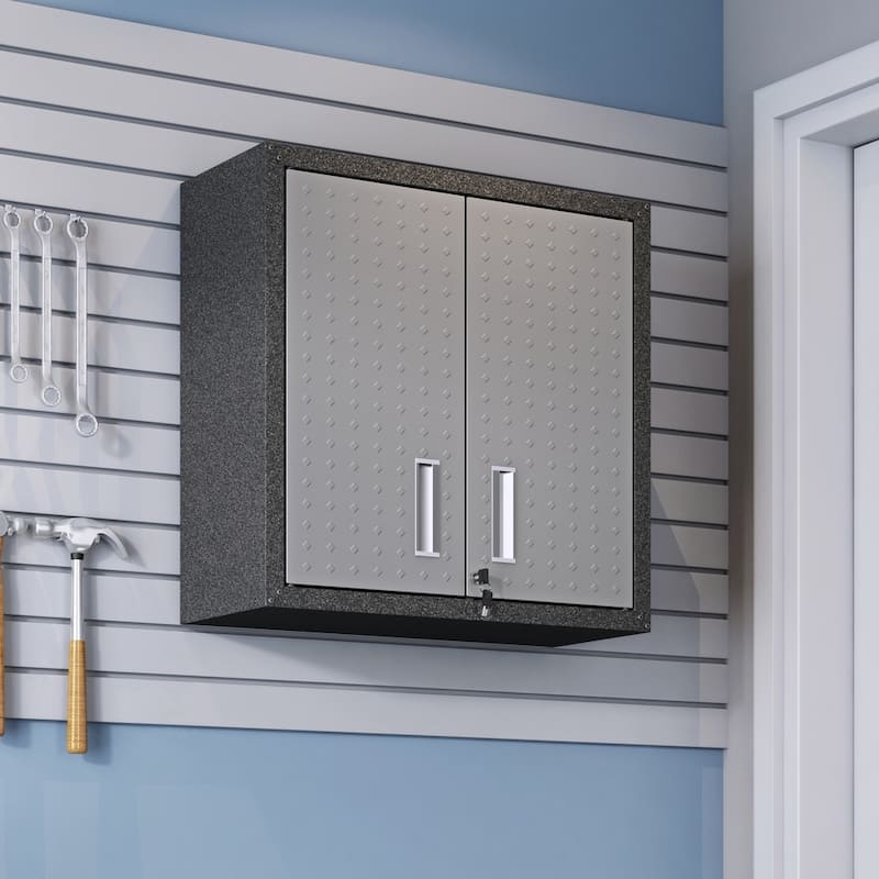 Fortress 30" Floating Textured Metal Garage Cabinet with Adjustable Shelves in Grey