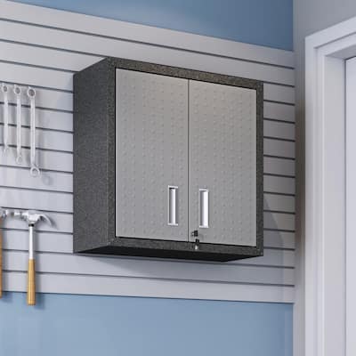 Fortress 30" Floating Textured Metal Garage Cabinet with Adjustable Shelves in Grey