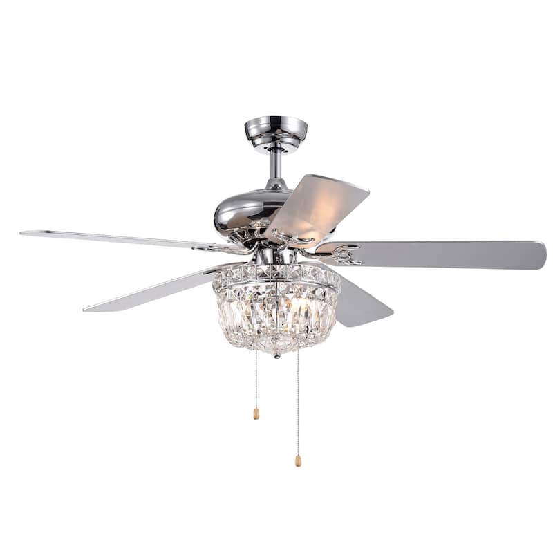 Galileo 52-Inch 5-Blade Chrome Lighted Ceiling Fans with Crystal Bowl Shade Optional Remote (2 Color Blades)
