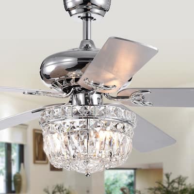 Galileo 52-Inch 5-Blade Chrome Lighted Ceiling Fans with Crystal Bowl Shade Optional Remote (2 Color Blades)