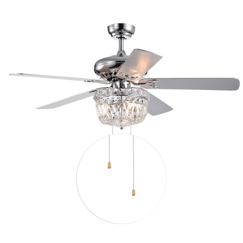 Galileo 52-Inch 5-Blade Chrome Lighted Ceiling Fans with Crystal Bowl Shade Optional Remote (2 Color Blades)
