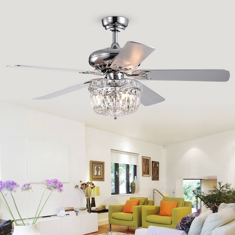Galileo 52-Inch 5-Blade Chrome Lighted Ceiling Fans with Crystal Bowl Shade Optional Remote (2 Color Blades)