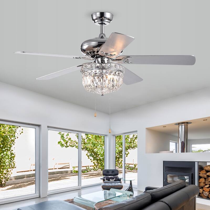 Galileo 52-Inch 5-Blade Chrome Lighted Ceiling Fans with Crystal Bowl Shade Optional Remote (2 Color Blades)