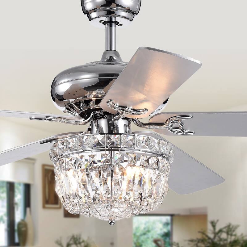 Galileo 52-Inch 5-Blade Chrome Lighted Ceiling Fans with Crystal Bowl Shade Optional Remote (2 Color Blades)