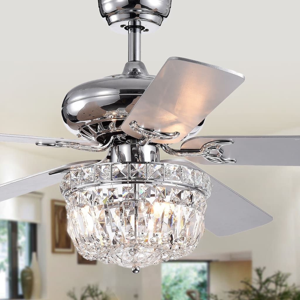 Galileo 52-Inch 5-Blade Chrome Lighted Ceiling Fans with Crystal Bowl Shade Optional Remote (2 Color Blades)