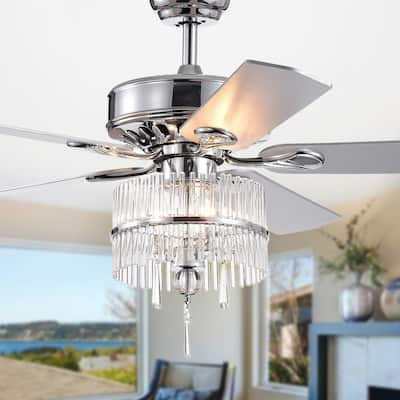 Wyllow DeBase 52-Inch 5-Blade Chrome Lighted Ceiling Fans with Crystal Flutes Shade (Remote Controlled & 2 Color Option Blades)