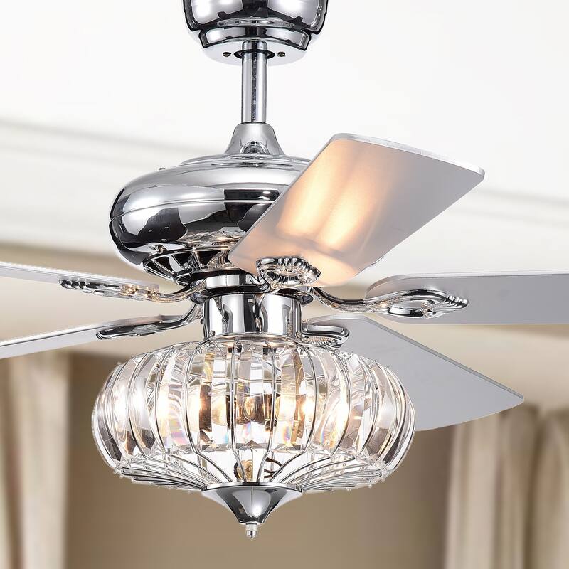 Kyana DeBase 52-Inch 5-Blade Chrome Lighted Ceiling Fans with Crystal Bowl Shade (Optional Remote Control)