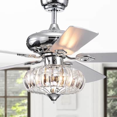 Kyana DeBase 52-Inch 5-Blade Chrome Lighted Ceiling Fans with Crystal Bowl Shade (Optional Remote Control)