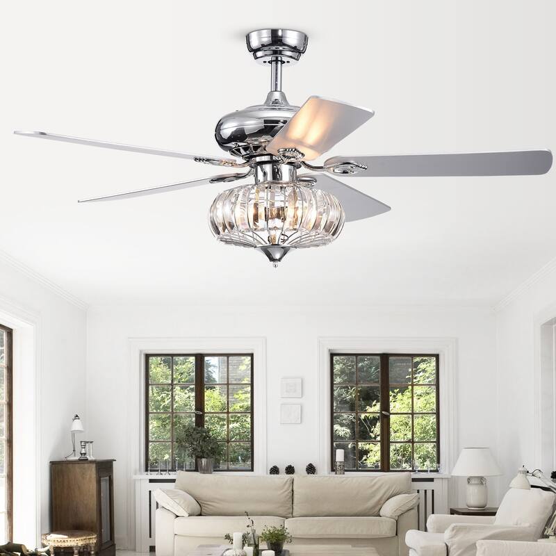 Kyana DeBase 52-Inch 5-Blade Chrome Lighted Ceiling Fans with Crystal Bowl Shade (Optional Remote Control)