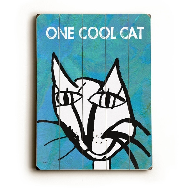 One Cool Cat - Planked Wood Wall Decor by Lisa Weedn