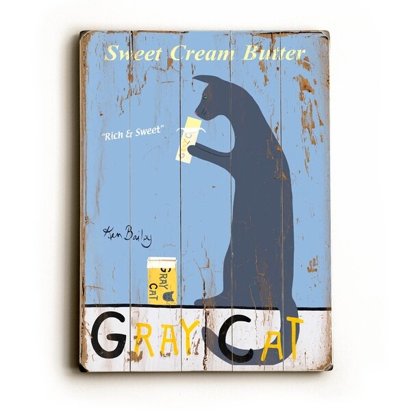 Gray Cat butter - Planked Wood Wall Decor by Ken Bailey