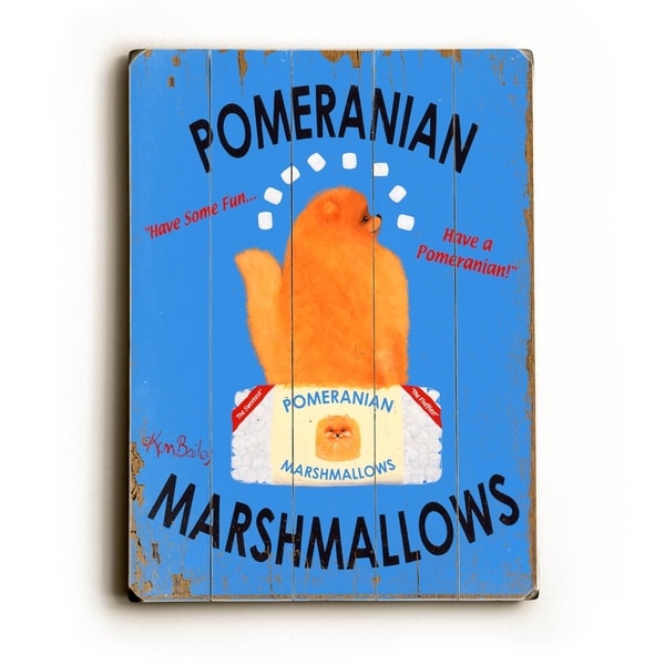 Pomeranian Marshmallows - Planked Wood Wall Decor by Ken Bailey