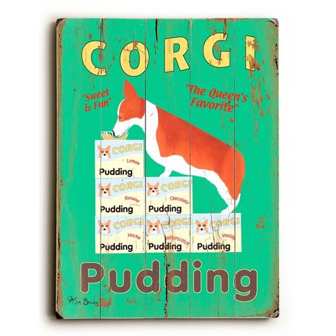 Corgi Pudding - Planked Wood Wall Decor by Ken Bailey