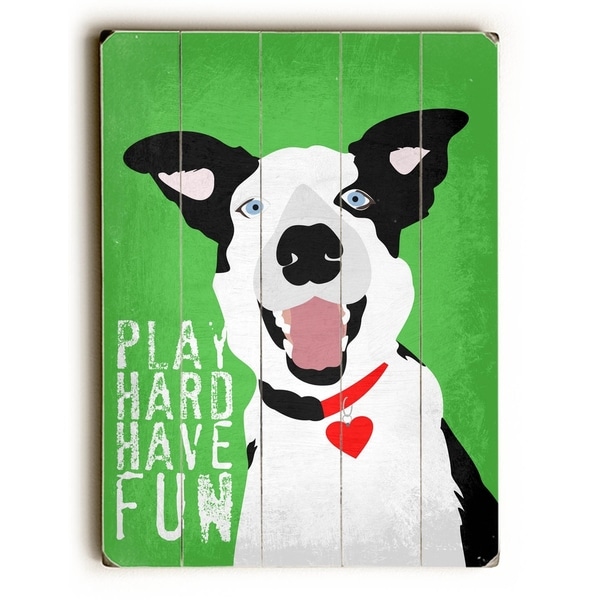 Border Collie Play - Planked Wood Wall Decor by Ginger Oliphant
