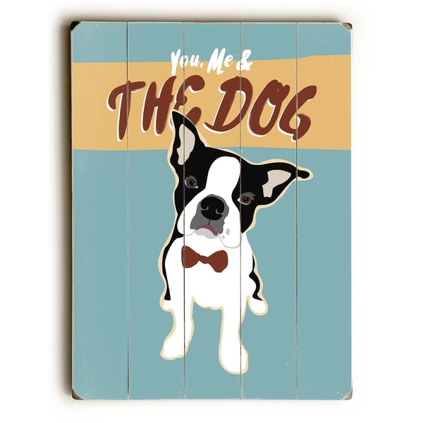 Boston Terrier You Me - Blue Planked Wood Wall Decor by Ginger Oliphant