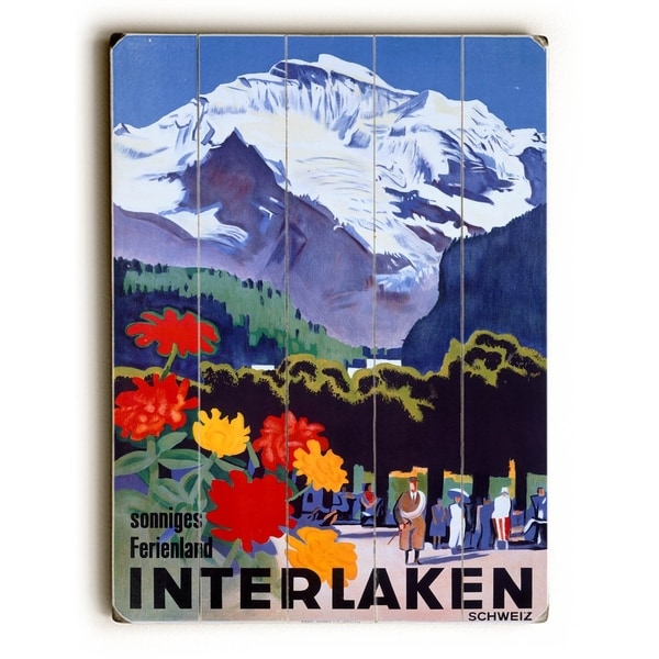Swiss Alps Interlaken Travel Poster - Planked Wood Wall Decor by Posters Please