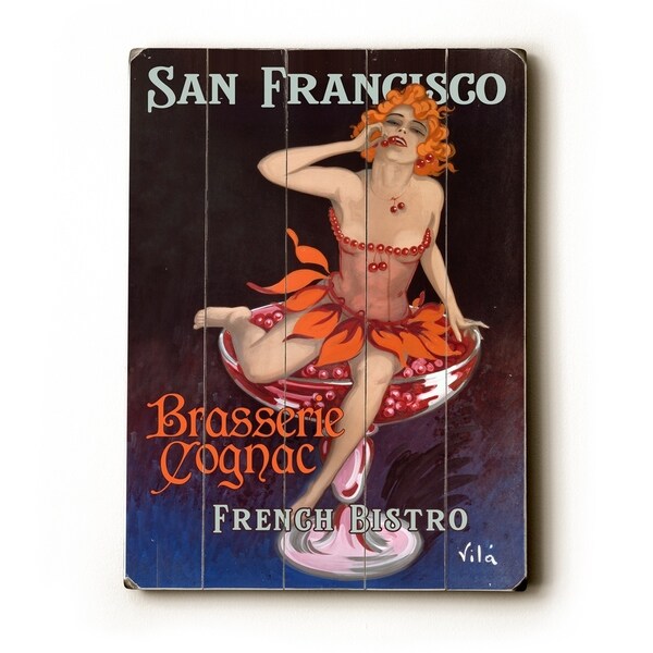 Brasserie Cognac French Bistro - Planked Wood Wall Decor by Posters Please