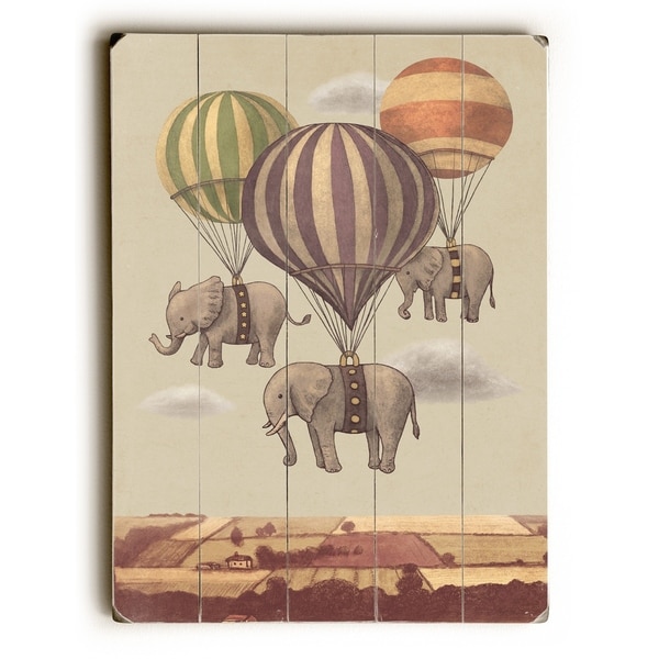 Flight of the Elephants - Multi Planked Wood Wall Decor by Terry Fan