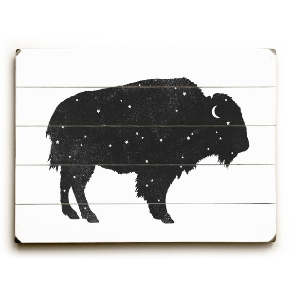 Mystic Buffalo - Black Planked Wood Wall Decor by Terry Fan