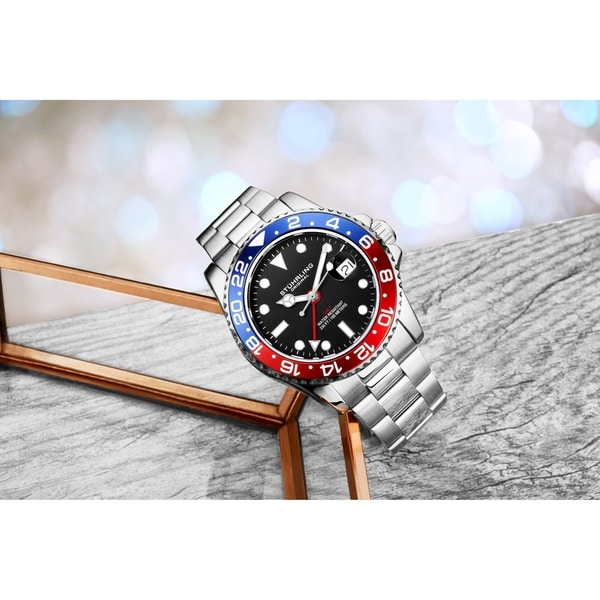 stuhrling original men's gmt stainless steel bracelet watch