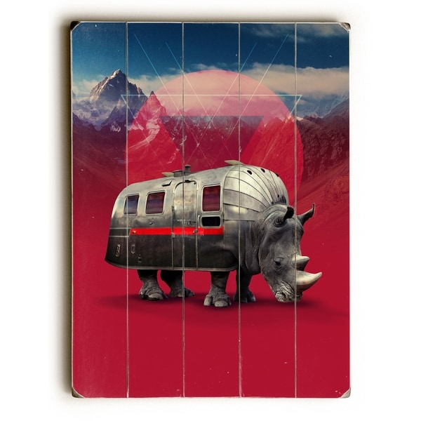 Rhino Clock - Multi Planked Wood Wall Decor by Ali Gulec