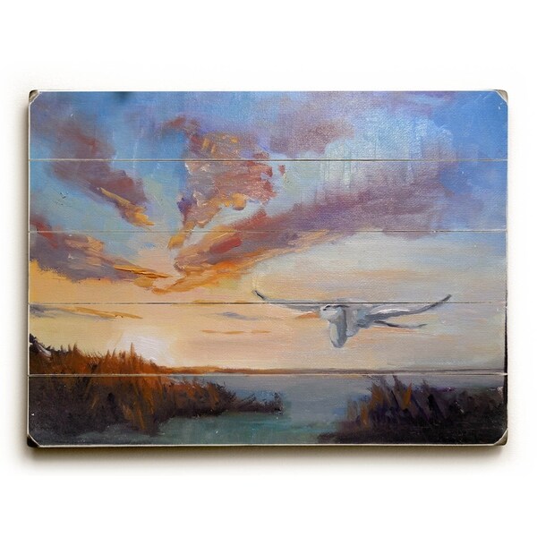 Heron ove Marsh - Planked Wood Wall Decor by Carol Schiff - 12 x 16
