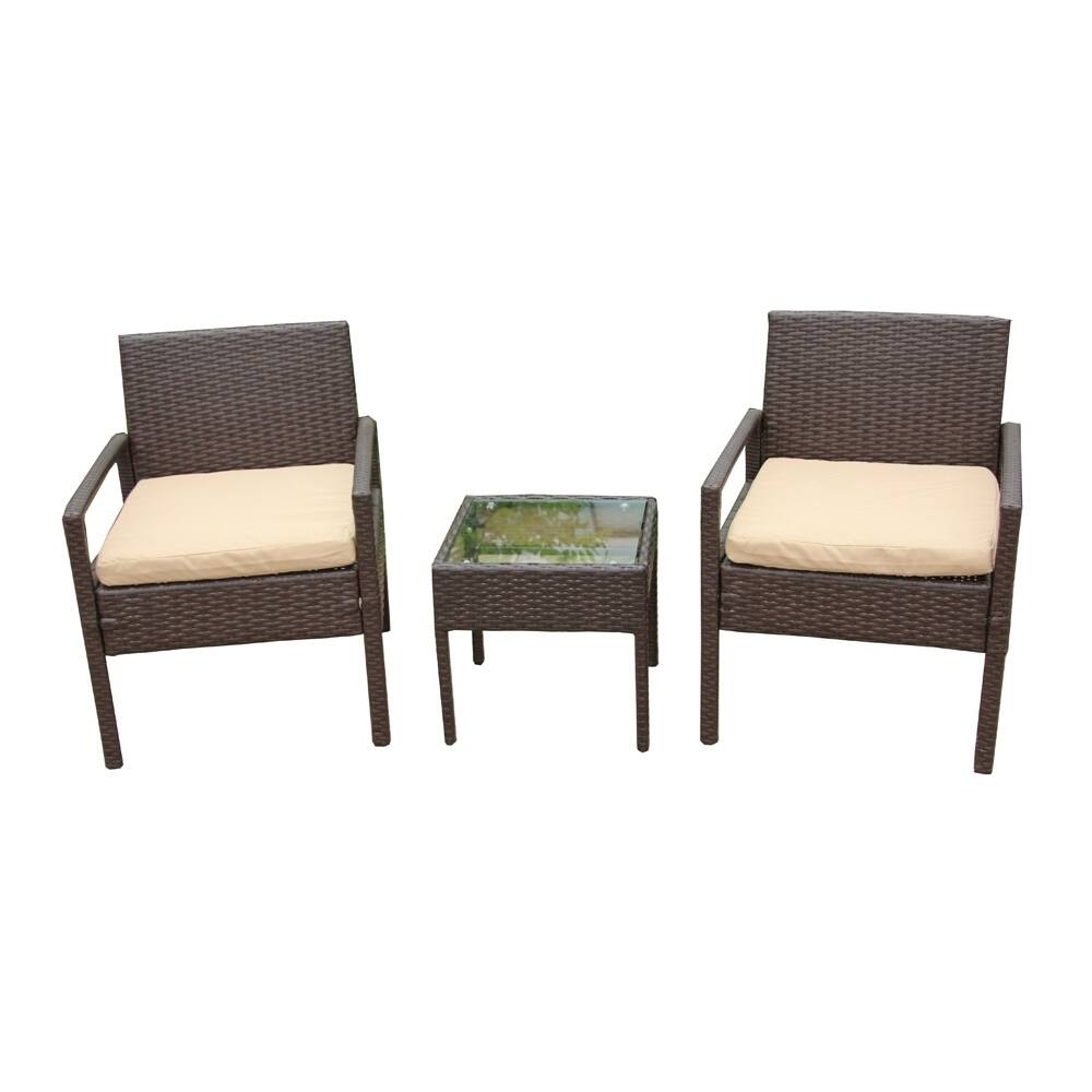 ALEKO Outdoor Rattan Patio Furniture 3 piece Set Brown with Cushions