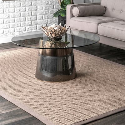 Brooklyn Rug Co Khaki Sisal Natural Fiber Chevron Casual Area Rug