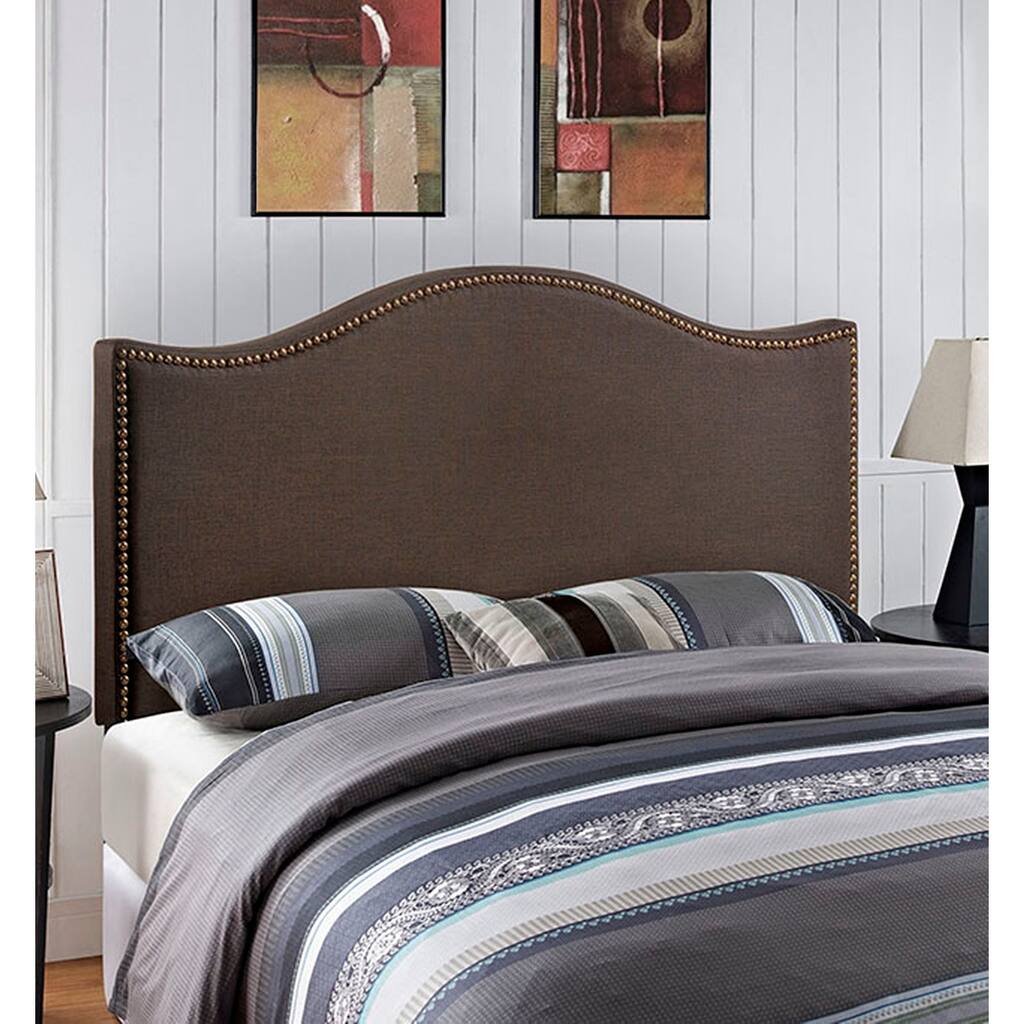 Bayton Queen Size Dark Brown Fabric Headboard with Nailhead Trim
