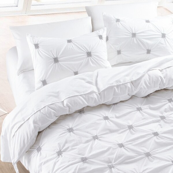 Diamond Pintuck Premium Duvet Quilt Cover Ruffle Bedding Set