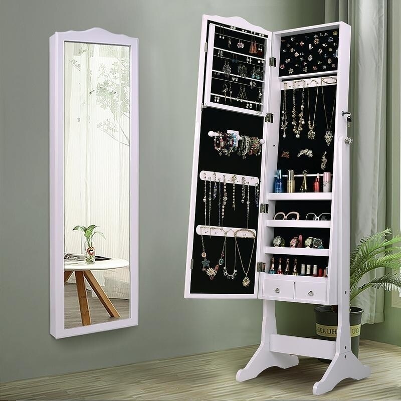 Shop 63 Lockable Wall Mounted Mirrored Jewelry Armoire Cabinet W