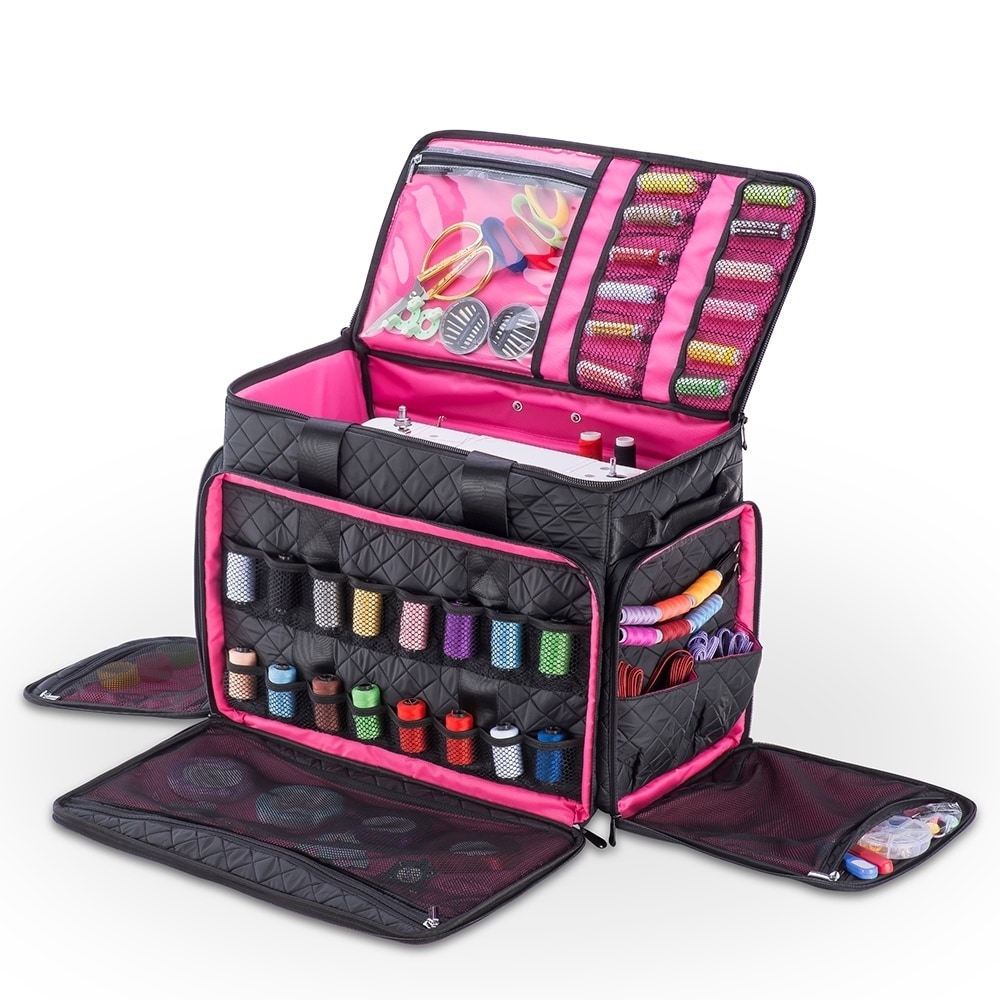 Denoa Rolling Arts Crafts Tote Bag W Sewing Machine Storage Pouches Denoa Rolling Arts Crafts Tote Bag W Sewing Machine Storage Pouches