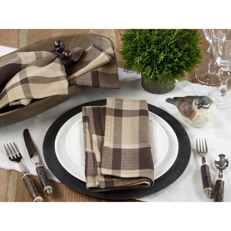 Brown Plaid Design Cotton Napkins (Set of 4)