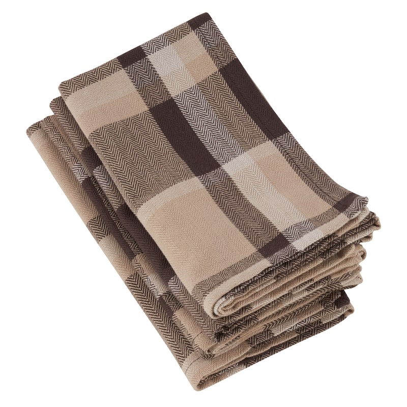 Brown Plaid Design Cotton Napkins (Set of 4)