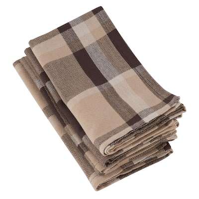 Brown Plaid Design Cotton Napkins (Set of 4)