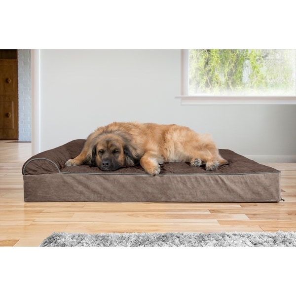 Espresso 4XL Furhaven Pet Dog Bed Orthopedic Goliath Quilted Faux Fur and Velvet Chaise Lounge Living Room Couch Pet Bed with Removable Cover for Dogs and Cats