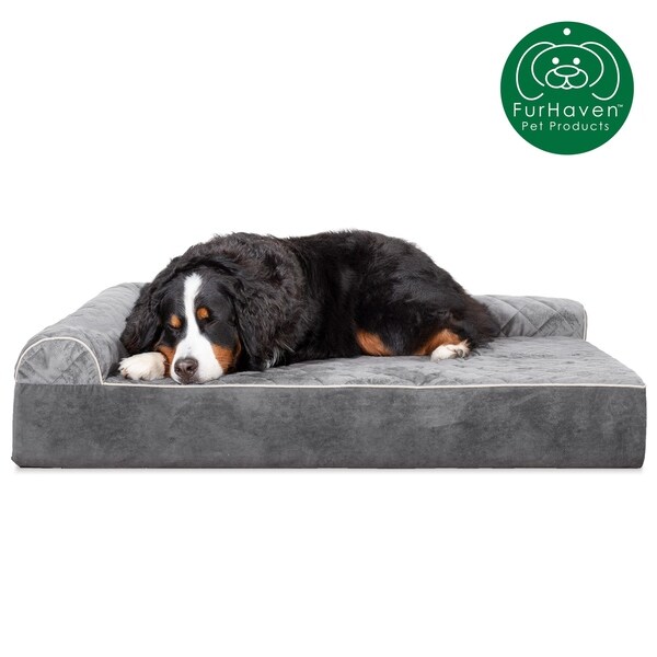 furhaven quilted faux fur & velvet goliath chaise dog bed