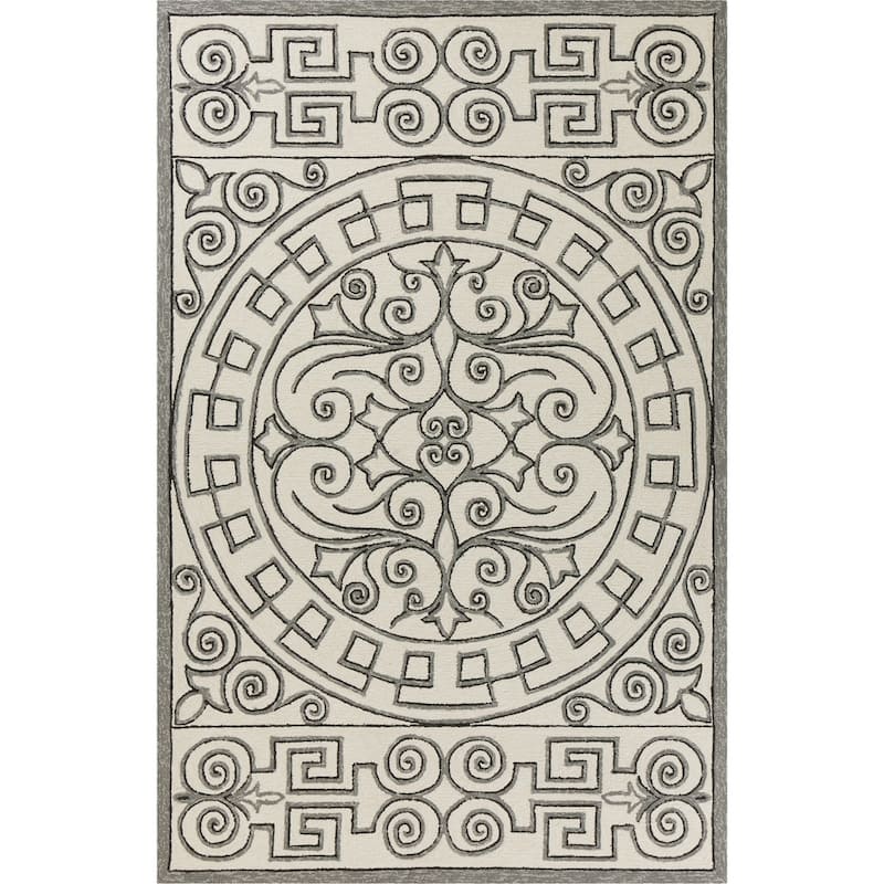 Domani Trails Hand-Hooked Contemporary Medallion Indoor / Outdoor Rug - 3'3" x 5'3" - Ivory