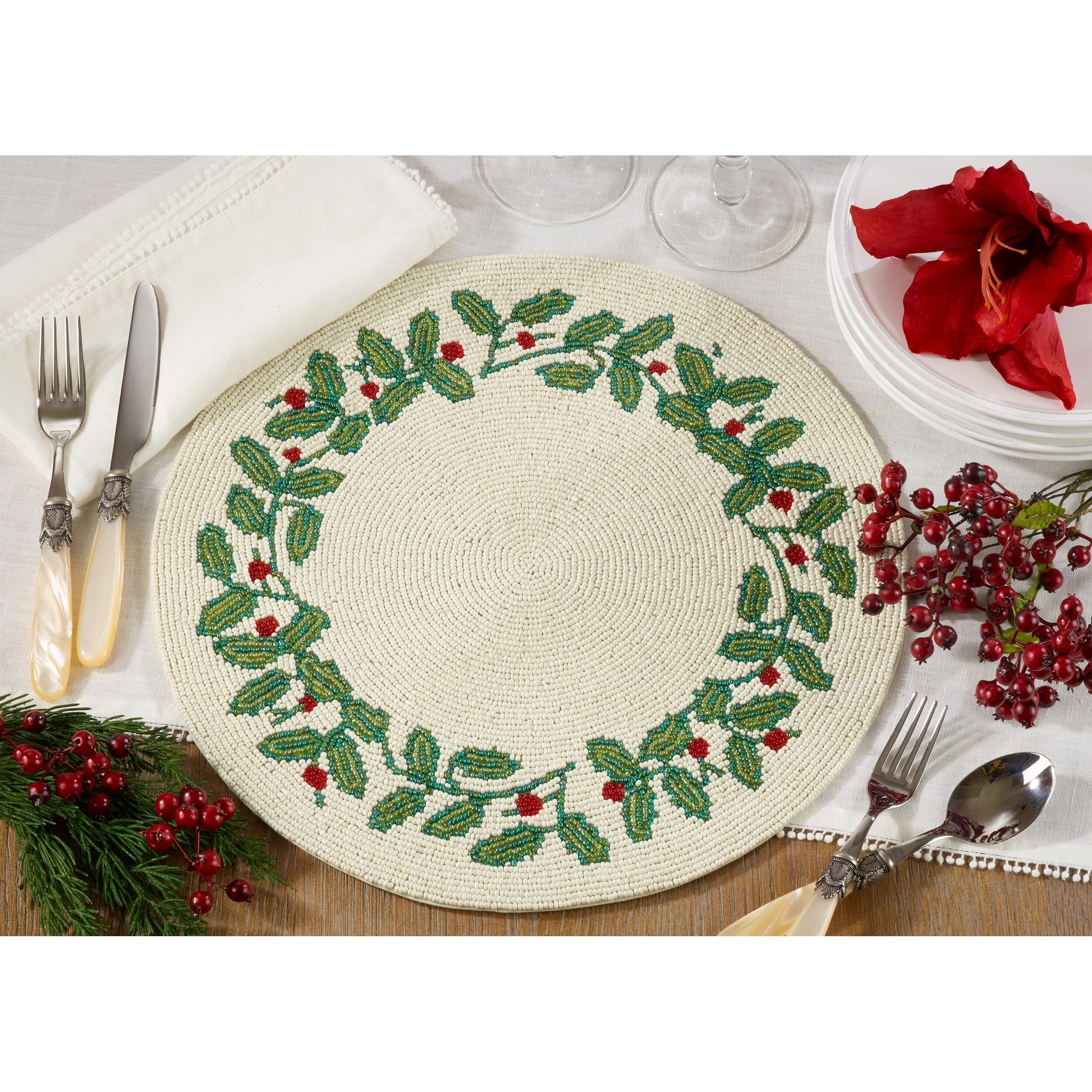 Shop Glass Beads Holly Design Table Mats Set Of 4 15 X 15