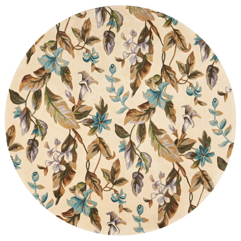 KAS Catalina Ivory/Teal Botanics Hand-tufted Wool Rug