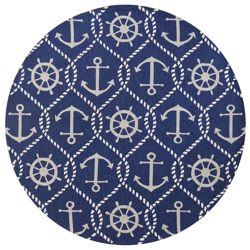 Domani Trails Nautical Trellis Indoor / Outdoor Rug - 7'6" Round - Navy
