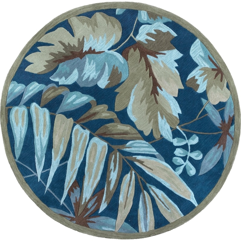 Copper Grove Hollabrunn Blue Tropical Botanicas Rug - 5'6" Round - Ivory