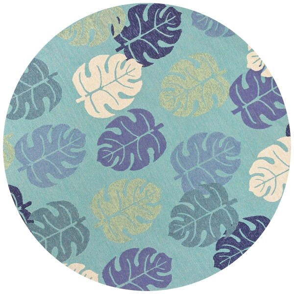 Kas Harbor Turquoise Palms Round Rug 7 6