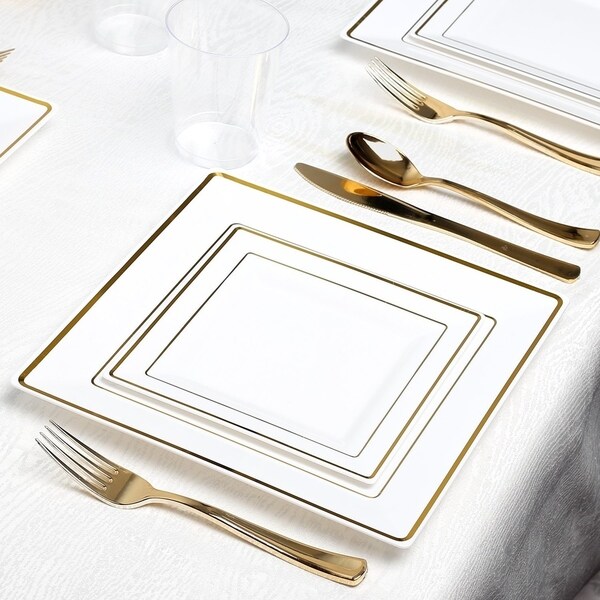 Shop Square White And Metallic Disposable Plastic Dinnerware Party