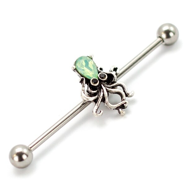 Shop Octopus Industrial Piercing With Aqua Stone 14 Gauge 1 1 2 Barbell Length Overstock 22840025