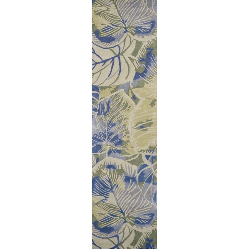 Domani Classics Botanical Tropics Hand-tufted Wool Rug - 2'6" x 10' Runner - Blue